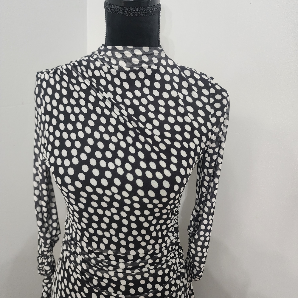 Zara Black and White Polka Dot Long Sleeve Maxi Dress - Picture 11 of 16